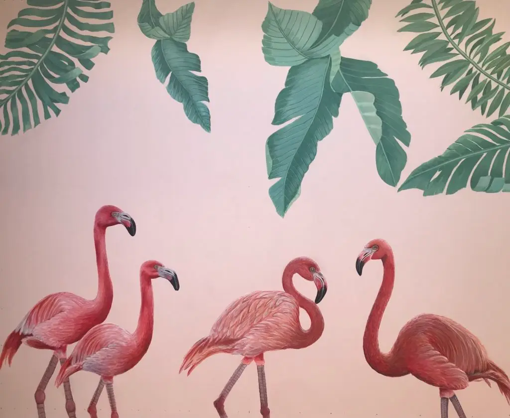 flamingo chinoiserie mural